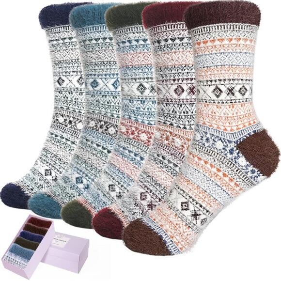 New 5 Pairs Fuzzy Soft Cozy Comfortable Socks for Women, Casual Sleep Comfy Sock - Picture 1 of 6